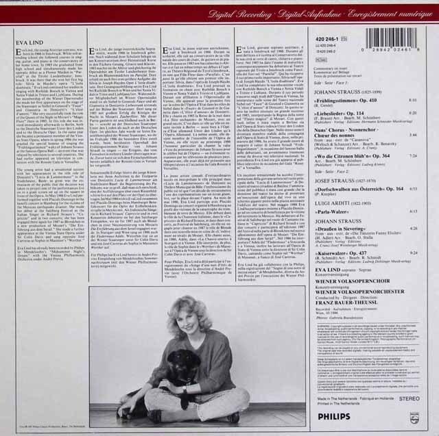 エヴァ・リンドのウィンナ・ソング~「春の声」、「皇帝円舞曲」ほか 蘭PHILIPS 3527 LP レコード