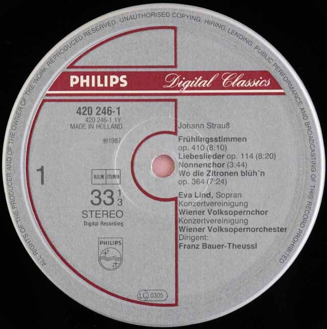 エヴァ・リンドのウィンナ・ソング~「春の声」、「皇帝円舞曲」ほか 蘭PHILIPS 3527 LP レコード