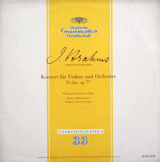 シュナイダーハンのブラームス/ヴァイオリン協奏曲　独DGG　3531　LP レコード