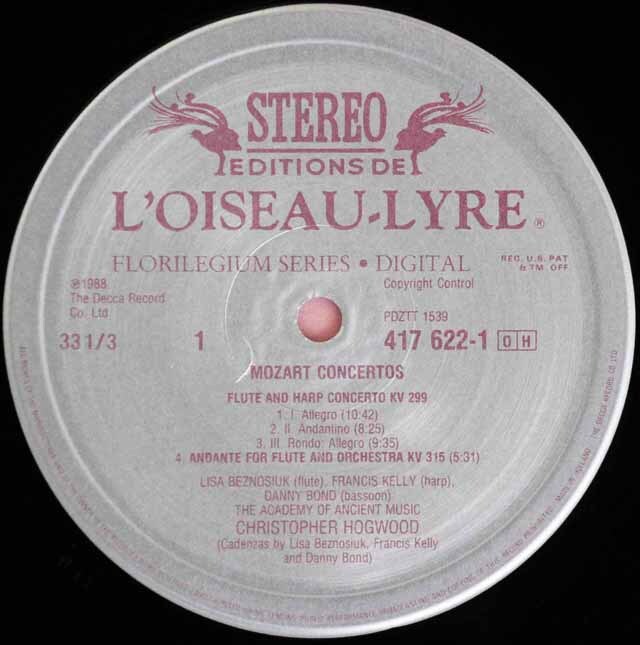 LP レコード ベズノシウク、ホグウッドらのモーツァルト/フルートと