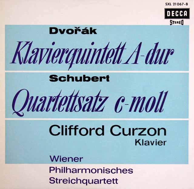 カーゾン、ウィーンフィル四重奏団のドヴォルザーク/ピアノ五重奏曲第2番ほか　独DECCA　3601　LP レコード