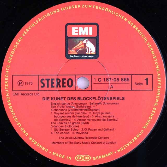 LP レコード マンロウの「リコーダーの芸術」 独EMI 3601