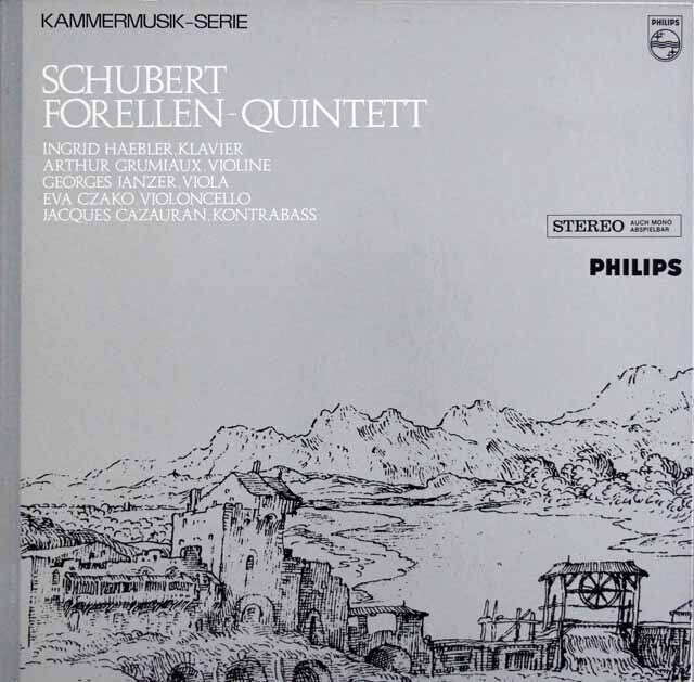ヘブラー、グリュミオーらのシューベルト/ピアノ五重奏曲「鱒」　蘭PHILIPS　3602　LP レコード