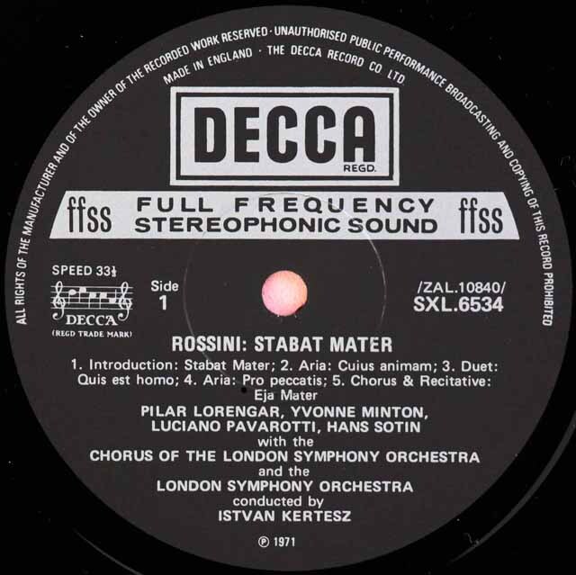 【オリジナル盤】 ケルテスのロッシーニ/「スターバト・マーテル」 英DECCA 3605 LP レコード