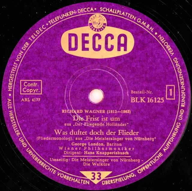 【モノラル】 ロンドン、クナッパーツブッシュのワーグナー/オペラアリア集 独DECCA 3605 LP レコード