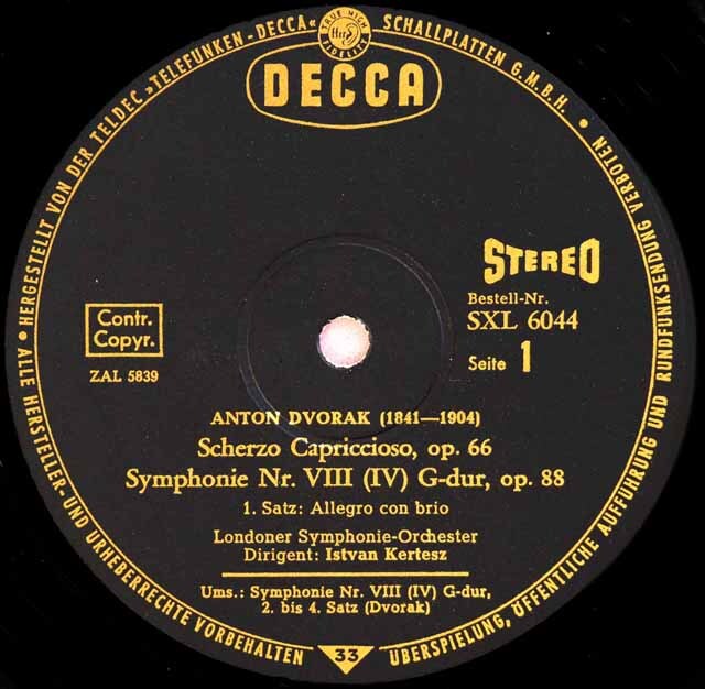 ケルテスのドヴォルザーク/交響曲第8番ほか 独DECCA 3605 LP レコード