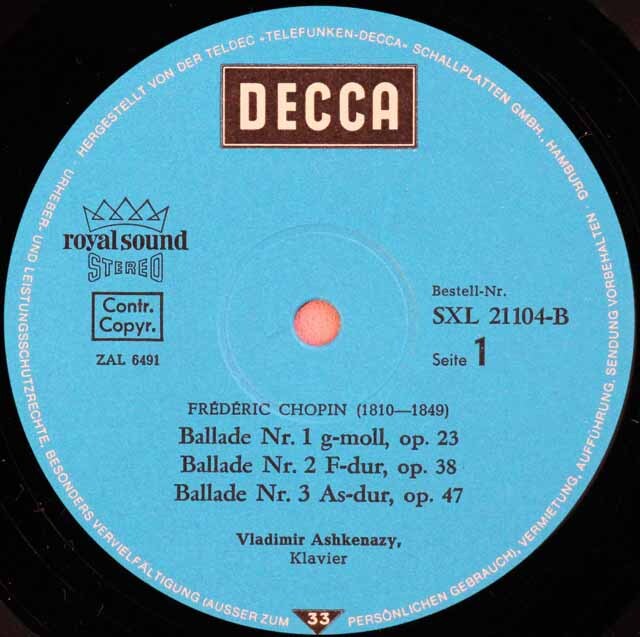 アシュケナージのショパン/バラード&練習曲 独DECCA 3605 LP レコード