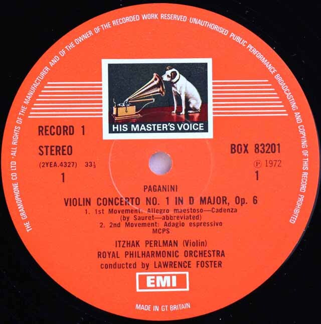 パールマンのパガニーニ/ヴァイオリン協奏曲第1番ほか 英EMI 3605 LP レコード