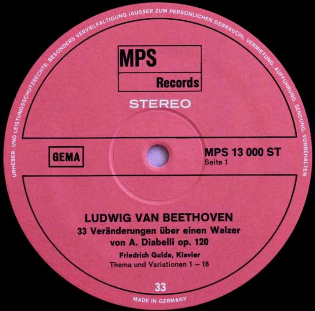 LPレコード グルダのベートーヴェン/ディアベリ変奏曲 独MPS 3605