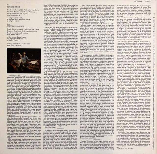 ヘルシャー&ラップのグリーグ/チェロソナタほか 独MPS/BASF 3605 LP レコード