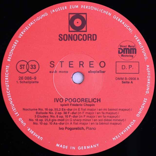 LP レコード ポゴレリチ、ショパンを弾く 独SONOCORD 3607