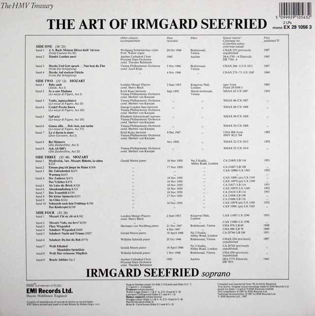 LP レコード イルムガルト・ゼーフリートの芸術 英EMI 3608