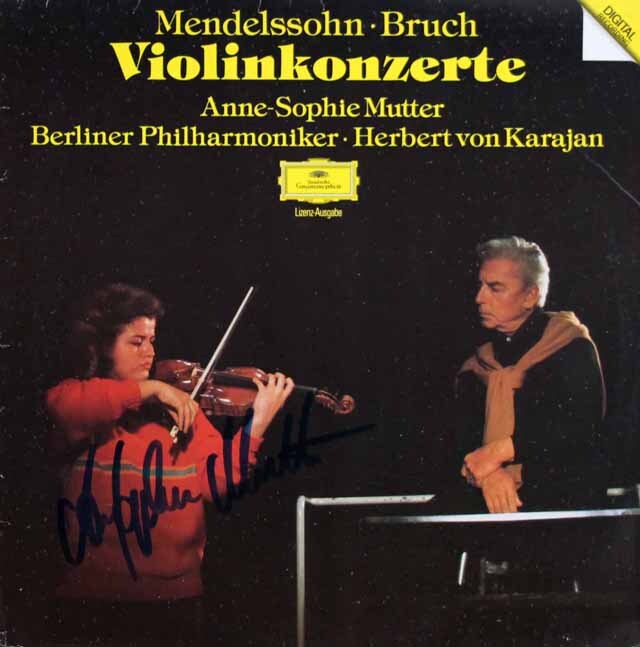 【直筆サイン入り】　ムター、カラヤンのメンデルスゾーン、ブルッフ/ヴァイオリン協奏曲　独ETERNA　3608　LP レコード