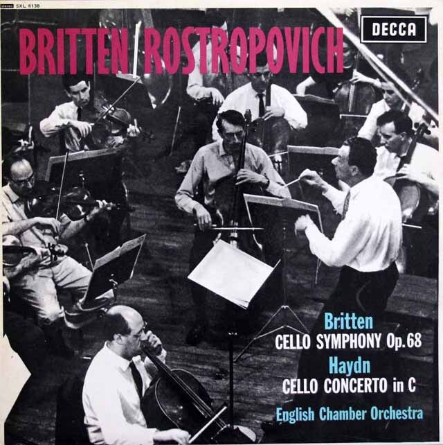 【オリジナル盤】　ロストロポーヴィッチ、ブリテンのブリテン、ハイドン/チェロ協奏曲集　英DECCA　3611　LP レコード