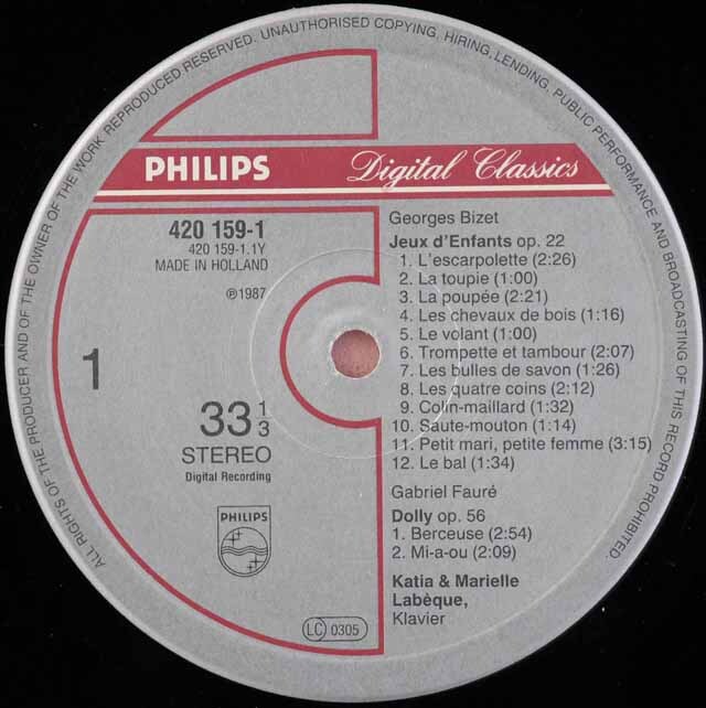 LP レコード ラベック姉妹のビゼー/「子供の遊び」ほか 蘭PHILIPS 3613
