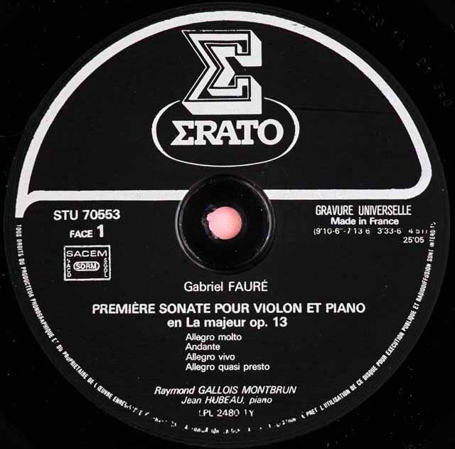 レコード ガロワ=モンブラン、ユボーのフォーレ/ヴァイオリンソナタ第1