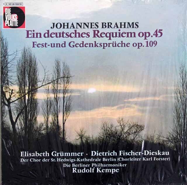 ケンペのブラームス/ドイツ・レクイエム ほか　独DVP（EMI）　3615　LP レコード