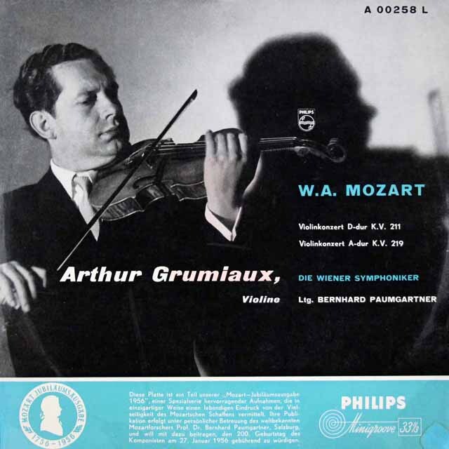 グリュミオー&パウムガルトナーのモーツァルト/ヴァイオリン協奏曲第2&5番「トルコ風」　蘭PHILIPS　3620　LP レコード