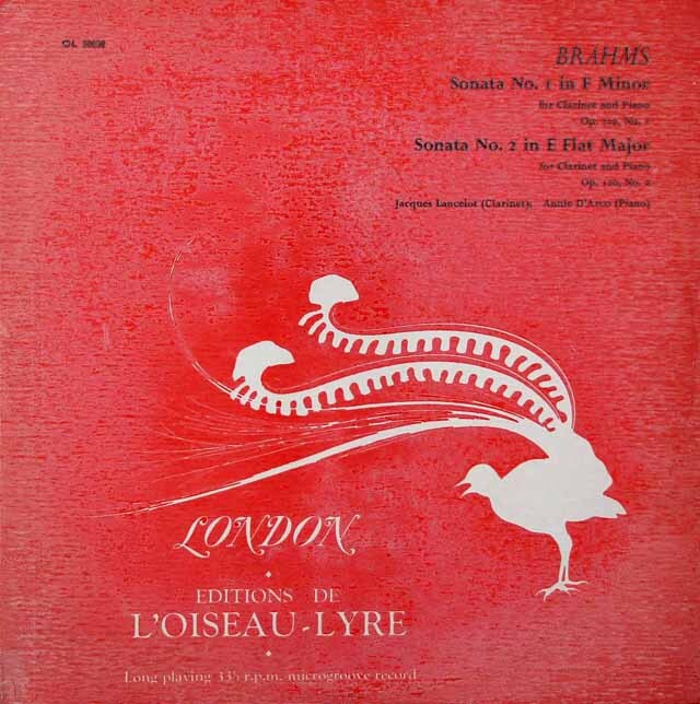 【モノラル】　ランスロ、ダルコのブラームス/クラリネットソナタ 第1、2番　英LONDON　3620　LP レコード