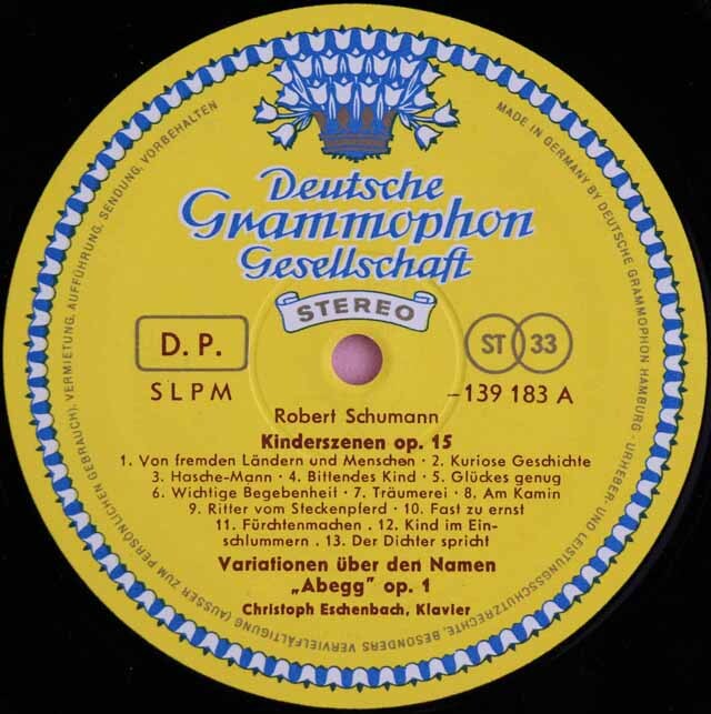 LP レコード エッシェンバッハのシューマン/子供の情景ほか 独DGG 3622