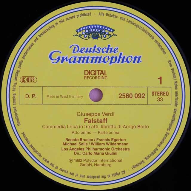 LP レコード 直筆サイン入り ジュリーニのヴェルディ/「ファルスタッフ