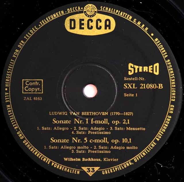 LP レコード バックハウスのベートーヴェン/ピアノソナタ第1、5、6＆7