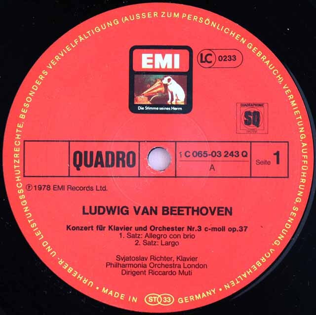 LP レコード　ベートーヴェン ピアノ協奏曲 第3番 LP レコード リヒテル、ムーティのベートーヴェン/ピアノ協奏曲