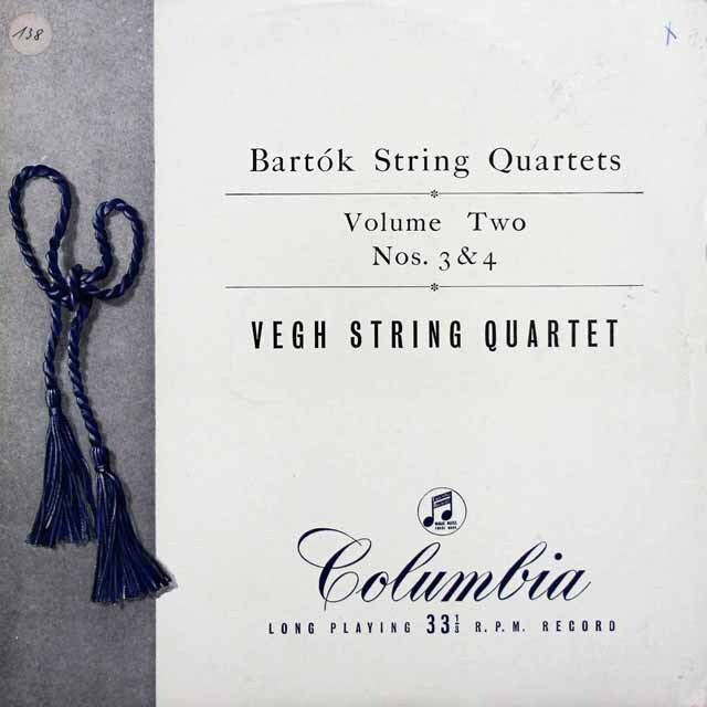 【オリジナル盤】　ヴェーグ四重奏団のバルトーク/弦楽四重奏曲第3、4番 　英Columbia　3629　LP レコード