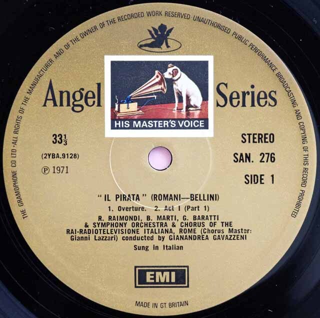 LP レコード カバリエ、ガヴァッツェーニのベッリーニ/歌劇