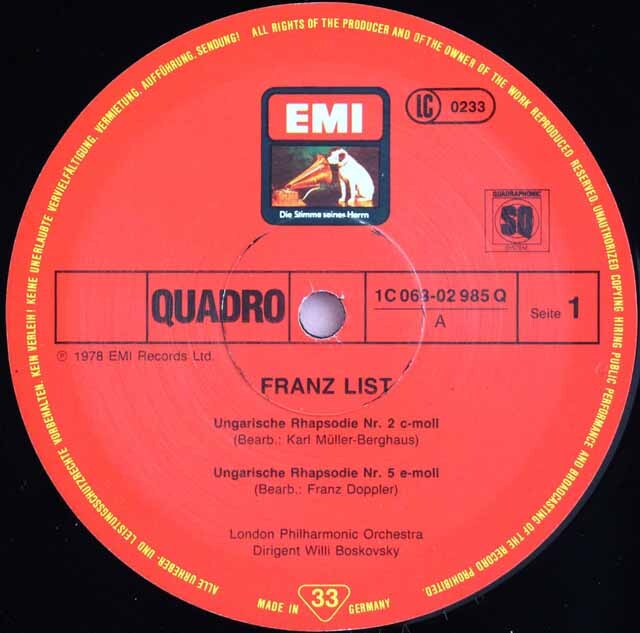 LP レコード ボスコフスキーのリスト/ハンガリー狂詩曲第2、3、5番ほか