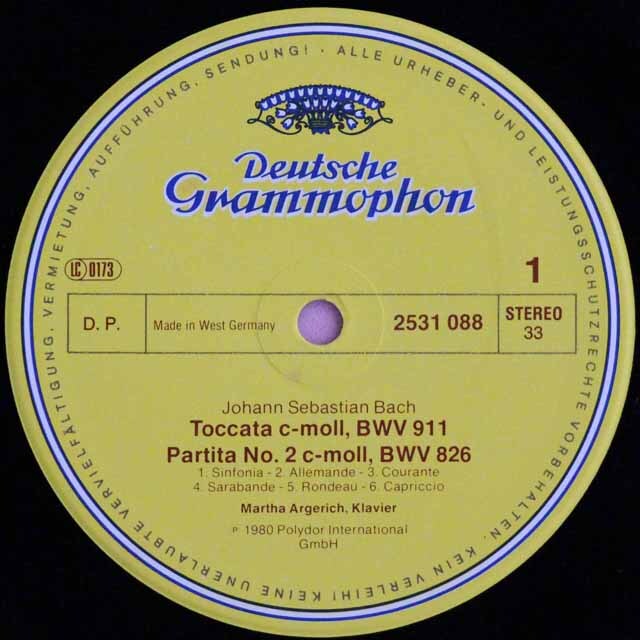 LP レコード アルゲリッチのバッハ/イギリス組曲第2番ほか 独DGG 3635