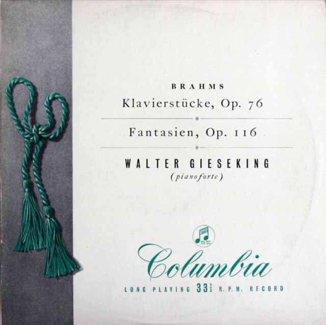 【オリジナル盤】　ギーゼキングのブラームス/8つの小品、7つの幻想曲　英Columbia　3636　LP レコード
