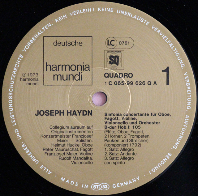 LP レコード コレギウム・アウレウム合奏団のハイドン/ 協奏交響曲
