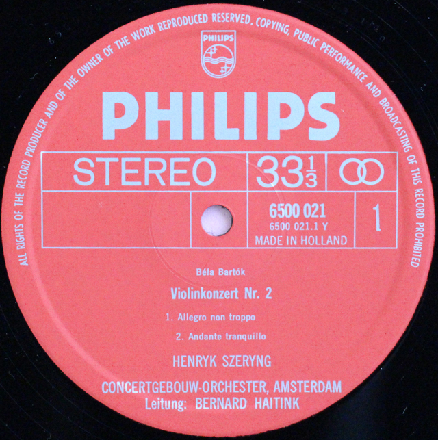 LP レコード シェリング、ハイティンクのバルトーク/ヴァイオリン