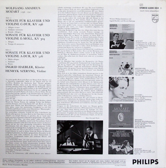 LP レコード ヘブラー&シェリングのモーツァルト/ヴァイオリンソナタ第