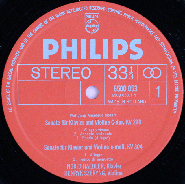 LP レコード ヘブラー&シェリングのモーツァルト/ヴァイオリンソナタ第