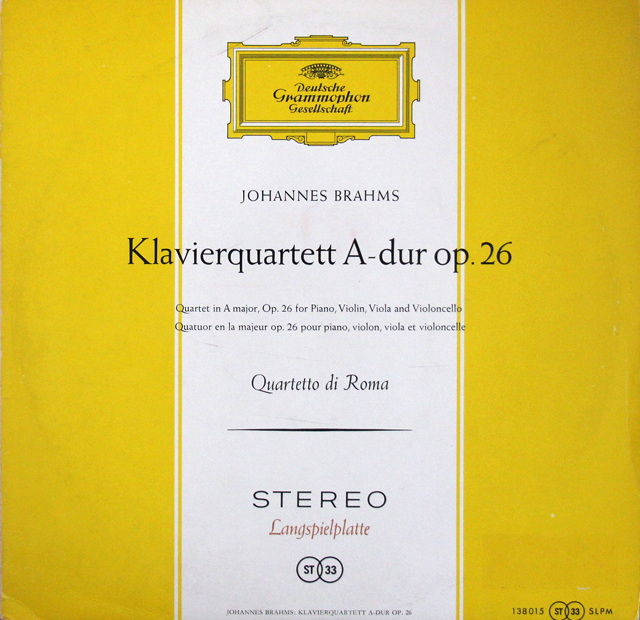 【独最初期盤】　ローマ四重奏団のブラームス/ピアノ四重奏曲第2番　独DGG　3701
