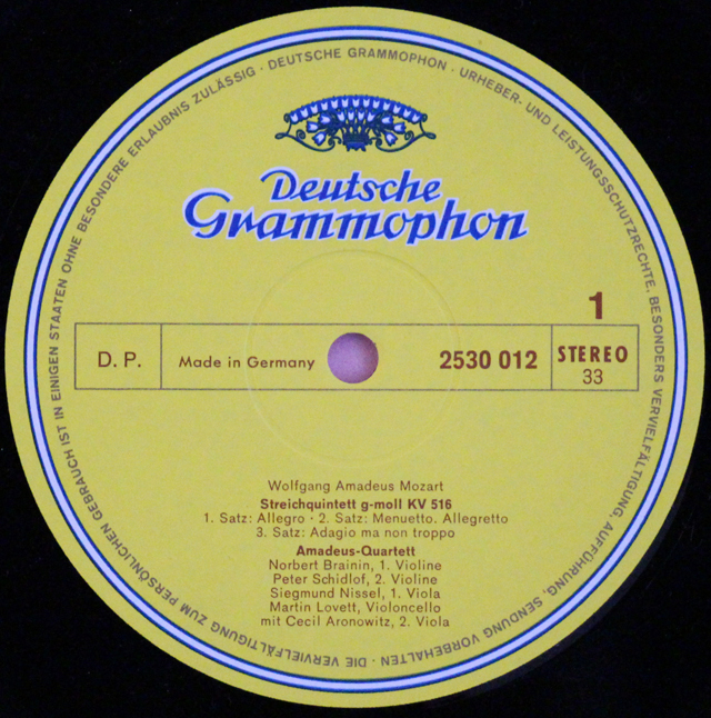 LP レコード アマデウス四重奏団ほかのモーツァルト/弦楽五重奏曲第4番