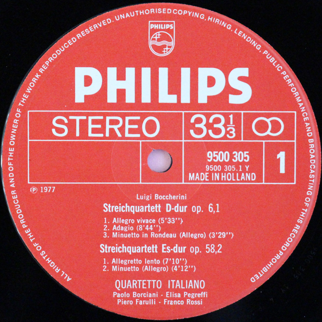 LP レコード イタリア四重奏団のボッケリーニ/弦楽四重奏曲集 蘭