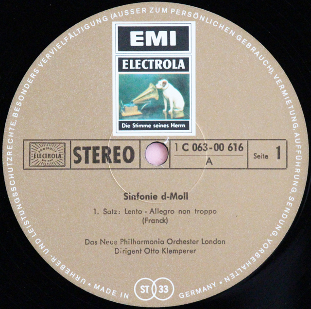 LP レコード クレンペラーのフランク/交響曲 ニ短調 独EMI 3702