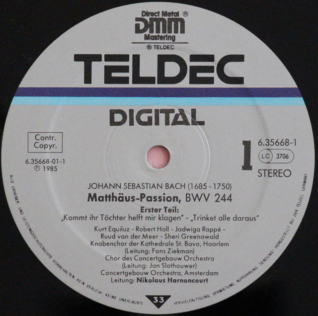 LP レコード アーノンクールのバッハ/「マタイ受難曲」全曲 独TELDEC 3705