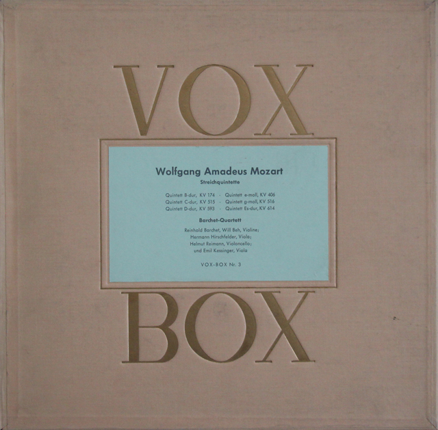 バルヒェット四重奏団のモーツァルト/弦楽五重奏曲全集　独VOX　3705　LP レコード