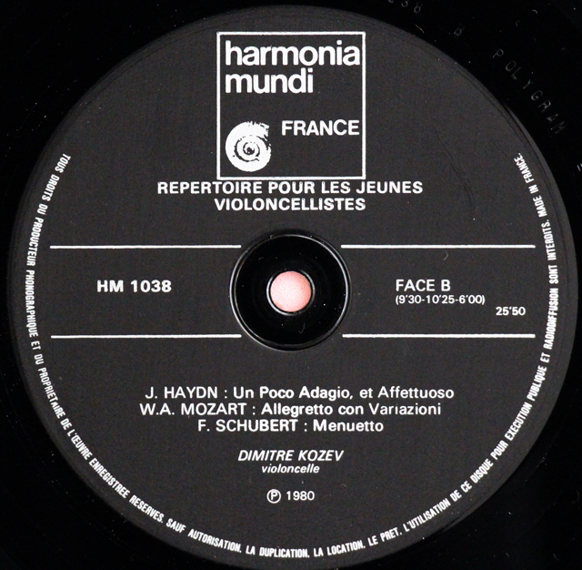 LP レコード コゼフの「若いチェロ奏者のための曲集」 仏HM 3708