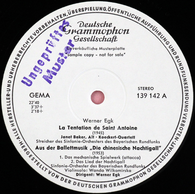 【白レーベル/非売品(テストプレス)】　エックの自作自演/「聖アントニウスの誘惑」ほか　独DGG　3711　LP レコード