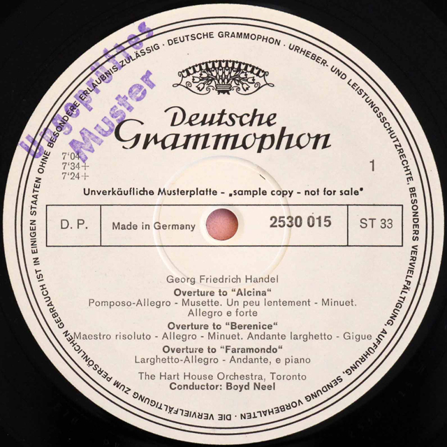 【白レーベル/非売品(テストプレス)】　ニールのヘンデル/「アルチーナ」序曲ほか　独DGG　3712　LP レコード