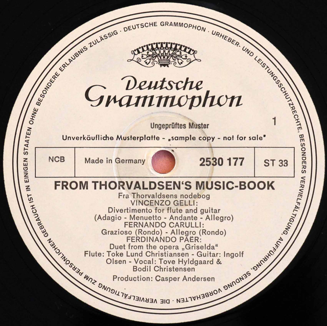 【白レーベル/非売品】　クリスチャンセン、オルセンらのトルヴァルセンの音楽集より　独DGG　3712　LP レコード