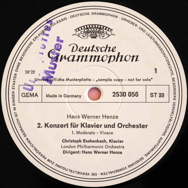 【白レーベル/非売品(テストプレス)】　エッシェンバッハ、ヘンツェのヘンツェ/ピアノ協奏曲第2番　独DGG　3712　LP レコード