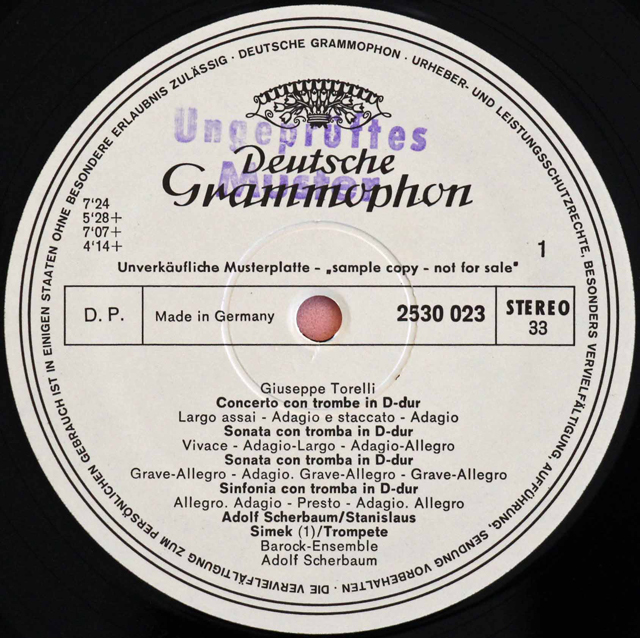 【白レーベル/非売品(テストプレス)】　シェアバウムのトレッリ/4つのトランペットのための協奏曲ほか　独DGG　3712　LP レコード