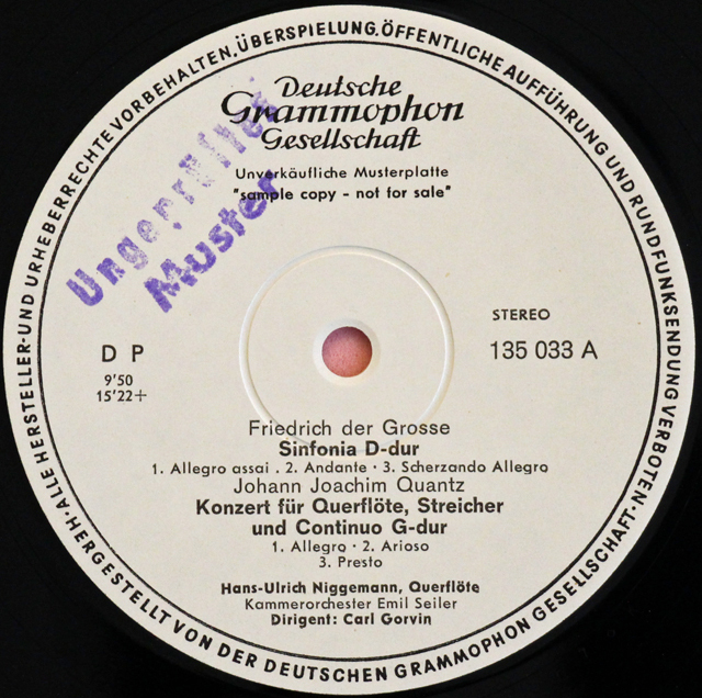 【白レーベル/非売品(テストプレス)】　ニガーマン、ゴルヴィンのフリードリヒ2世/シンフォニア ニ長調ほか　独DGG　3712　LP レコード