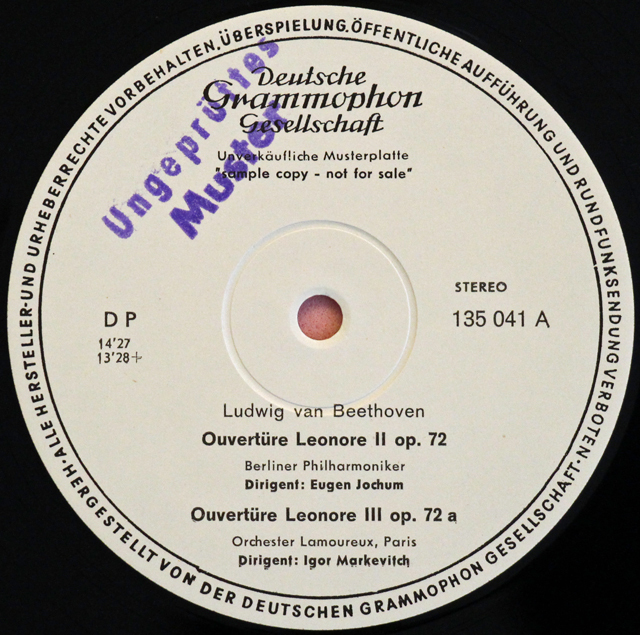 【白レーベル/非売品(テストプレス)】　ヨッフム、マルケヴィチのベートーヴェン/レオノーレ ほか序曲集　独DGG　3713　LP レコード